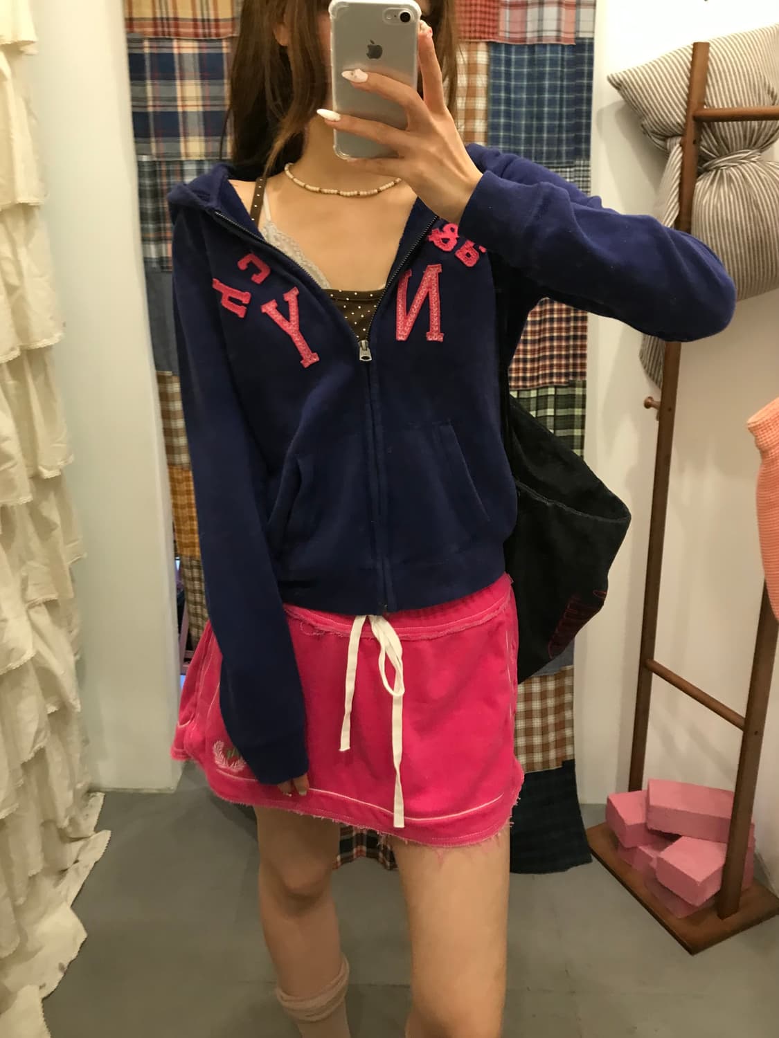아베크롬비 네이비 핑크 로고 후드집업 상품이미지6