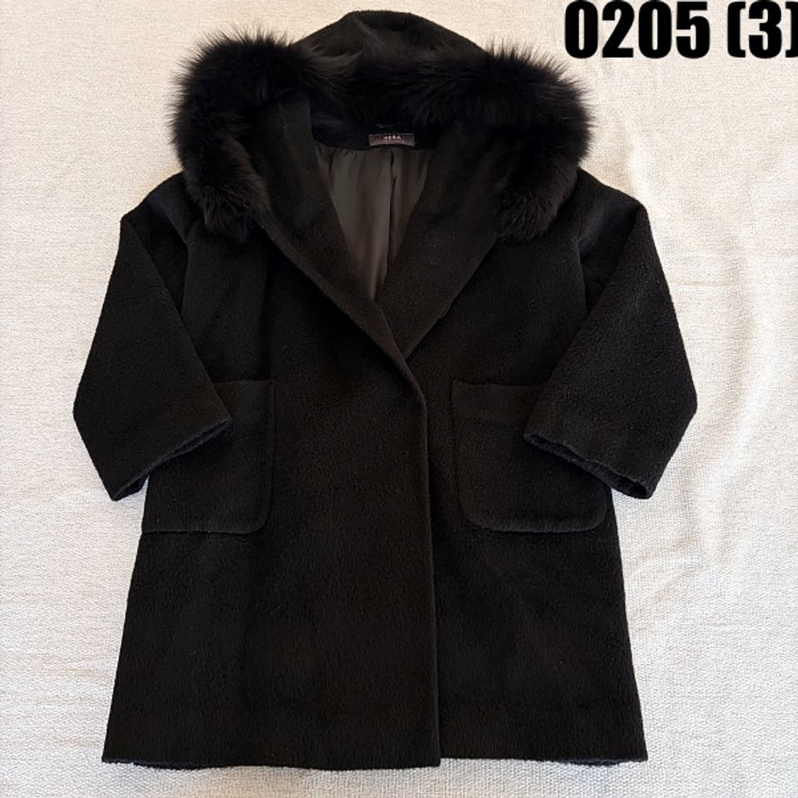 [F] 헤라드레스코드 천연 폭스퍼 후드 블랙 코트 0205(3) 상품이미지1