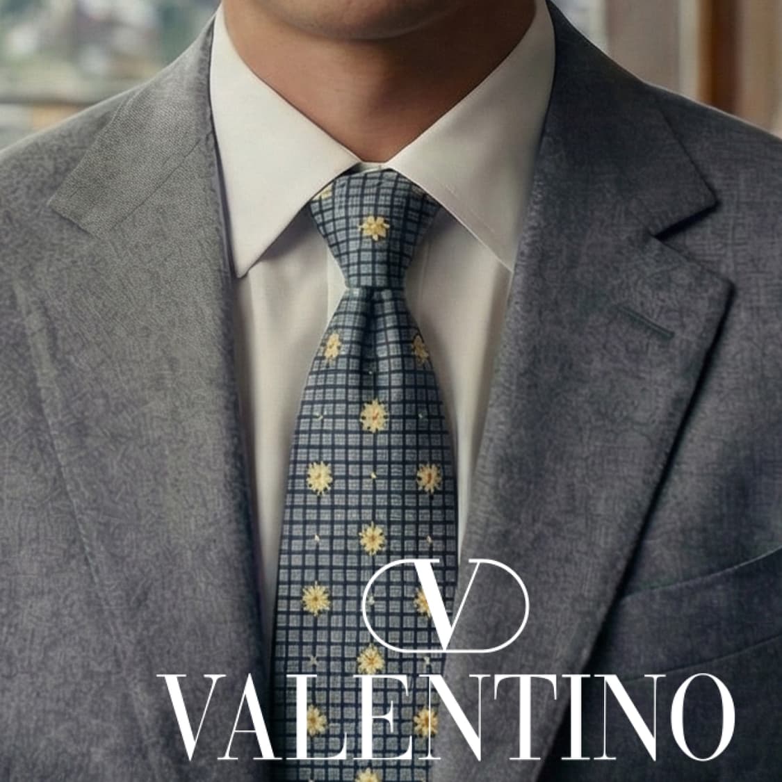 발렌티노 실크 네이비 플라워 패턴 넥타이 9.6cm A등급 A19841 상품이미지1