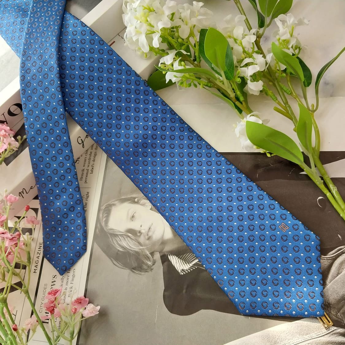 닥스 실크 블루 자카드 패턴 넥타이 8.2cm A+등급 K2225 상품이미지2