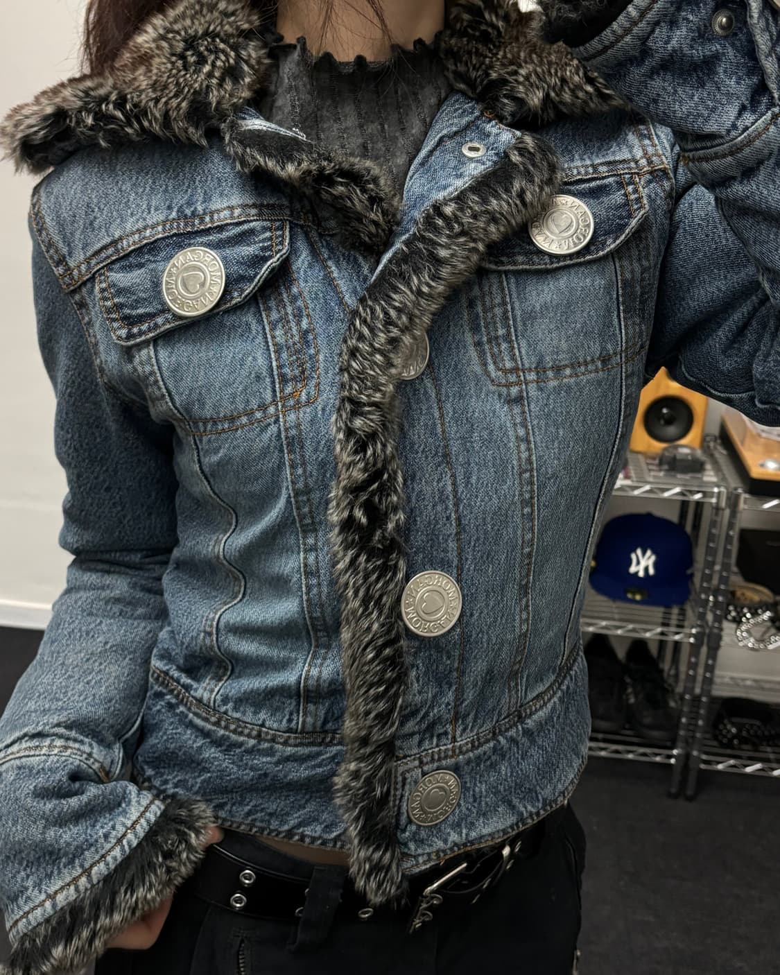 올드 빈티지 퍼 카라넥 데님 자켓 상품이미지1