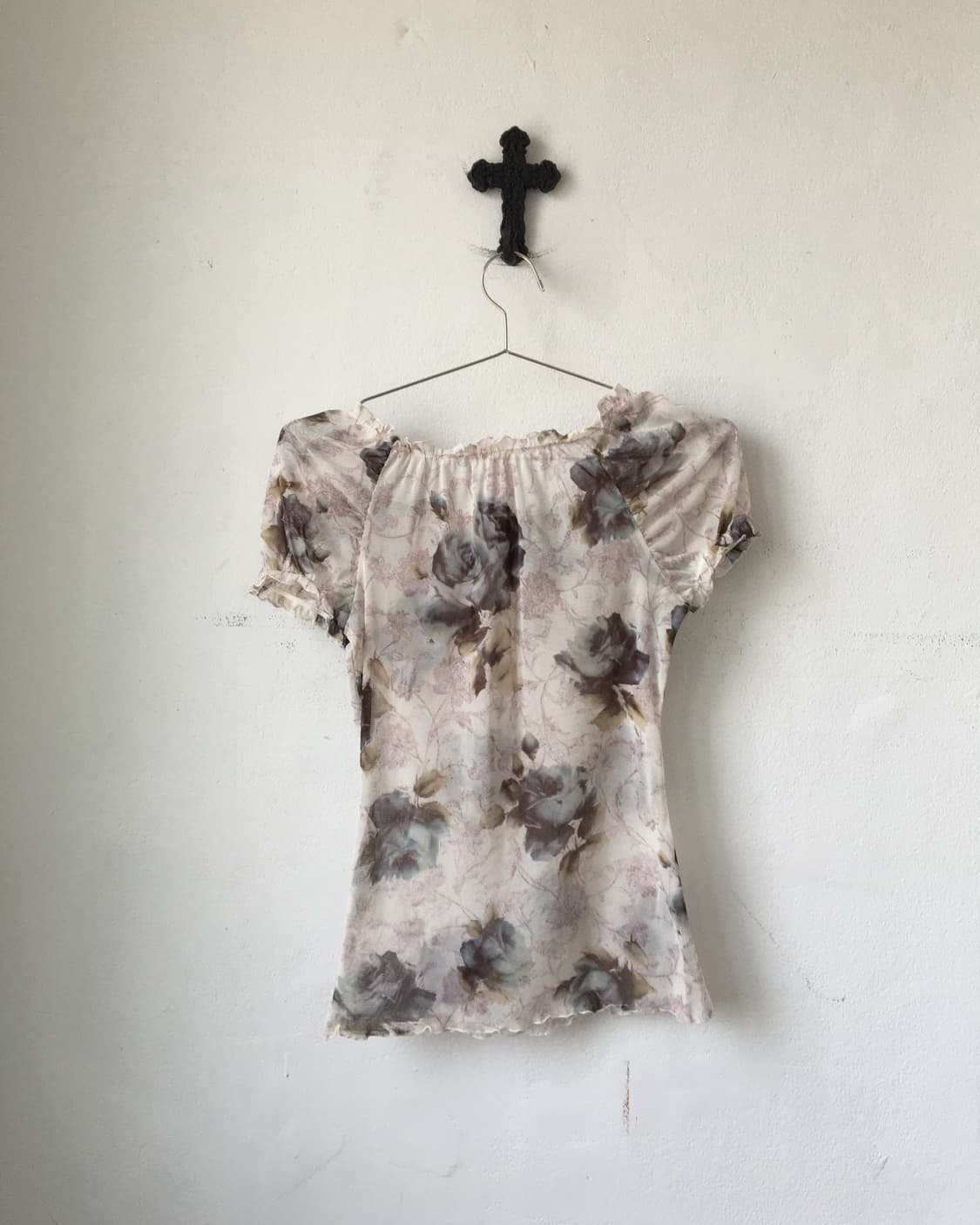 Lest rose flower pattern mesh top 상품이미지3