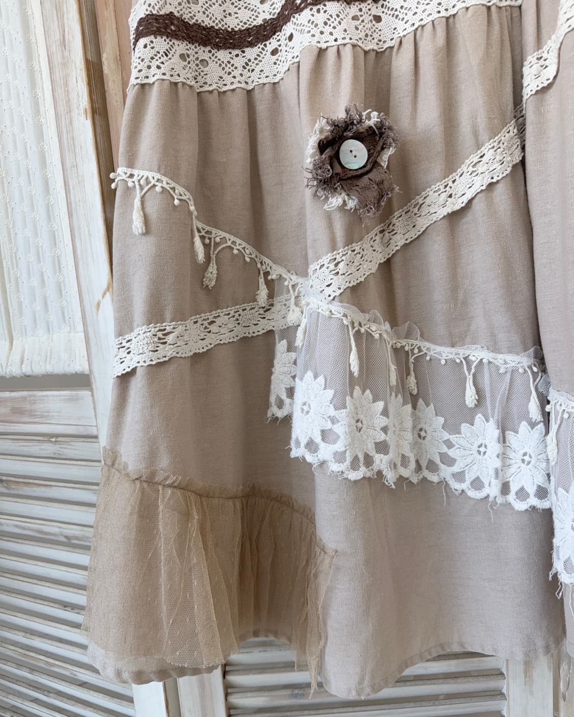 Beige lace patch-work long skirt 상품이미지7