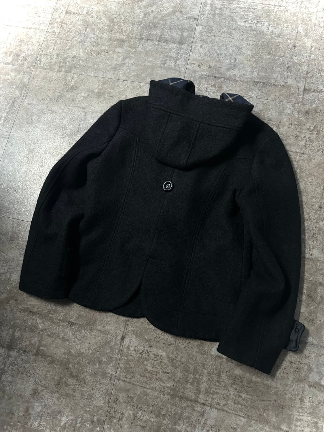 벨티드 버튼 디테일 램스울 후디드 코트 상품이미지8