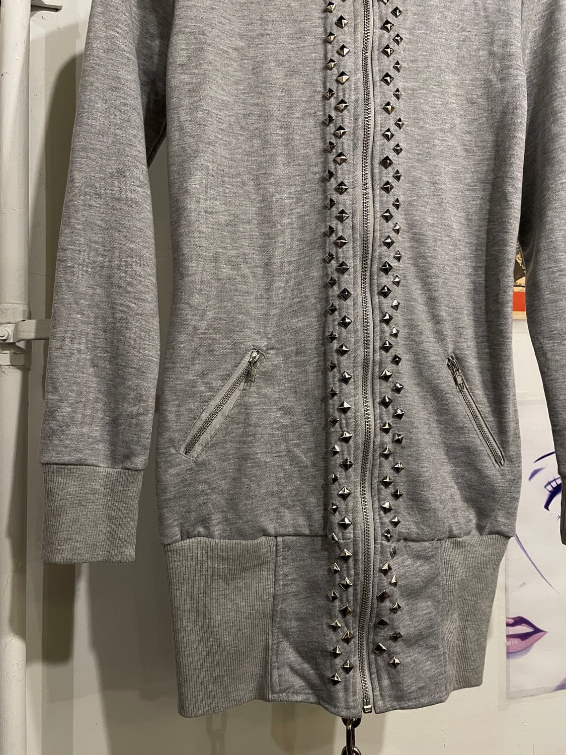 스터드 그레이 롱 후드집업 펑크 y2k 상품이미지4