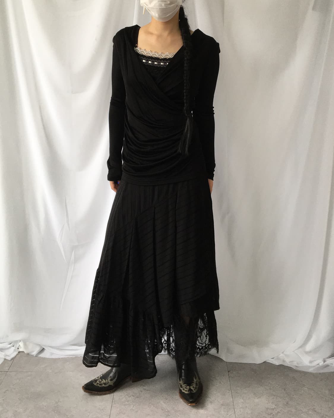 Lace layered stripe pattern unbalanced l 상품이미지9