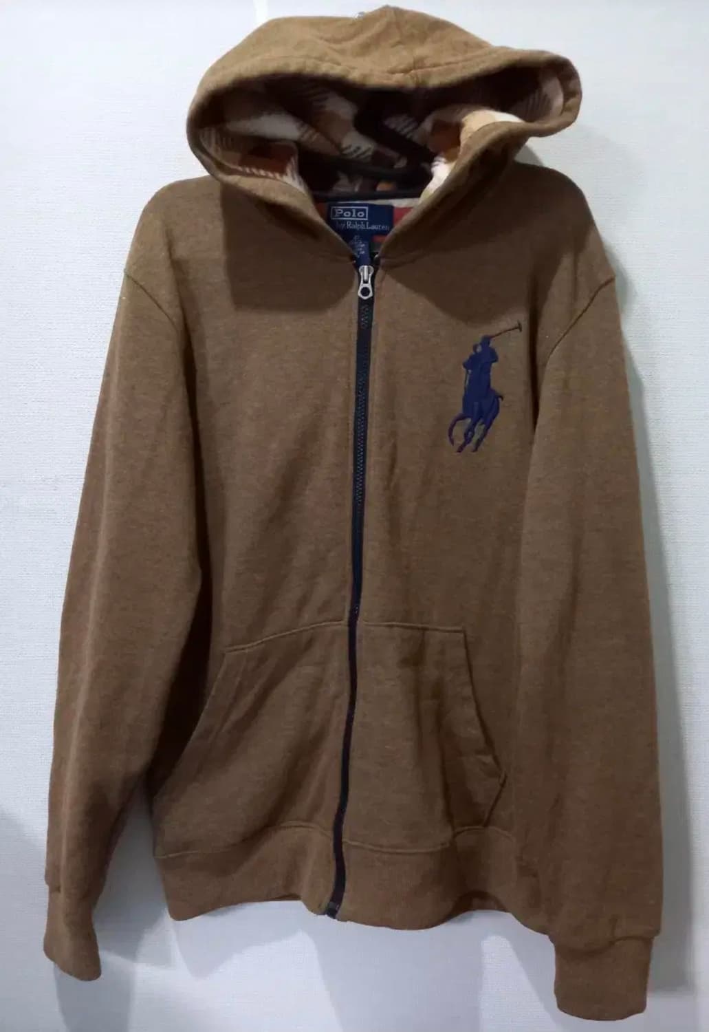 폴로 POLO 빅포니 브라운 체크 후드집업 100/L 상품이미지1