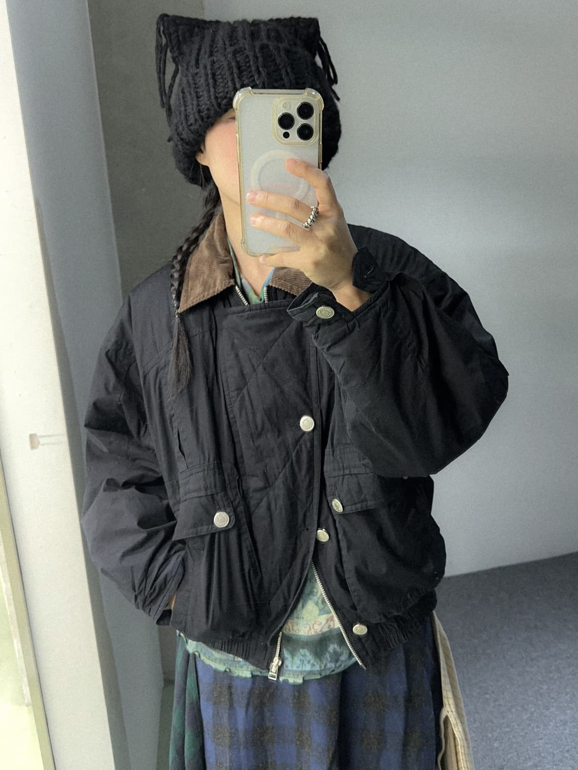 corduroy collar black bomber jacket 상품이미지1