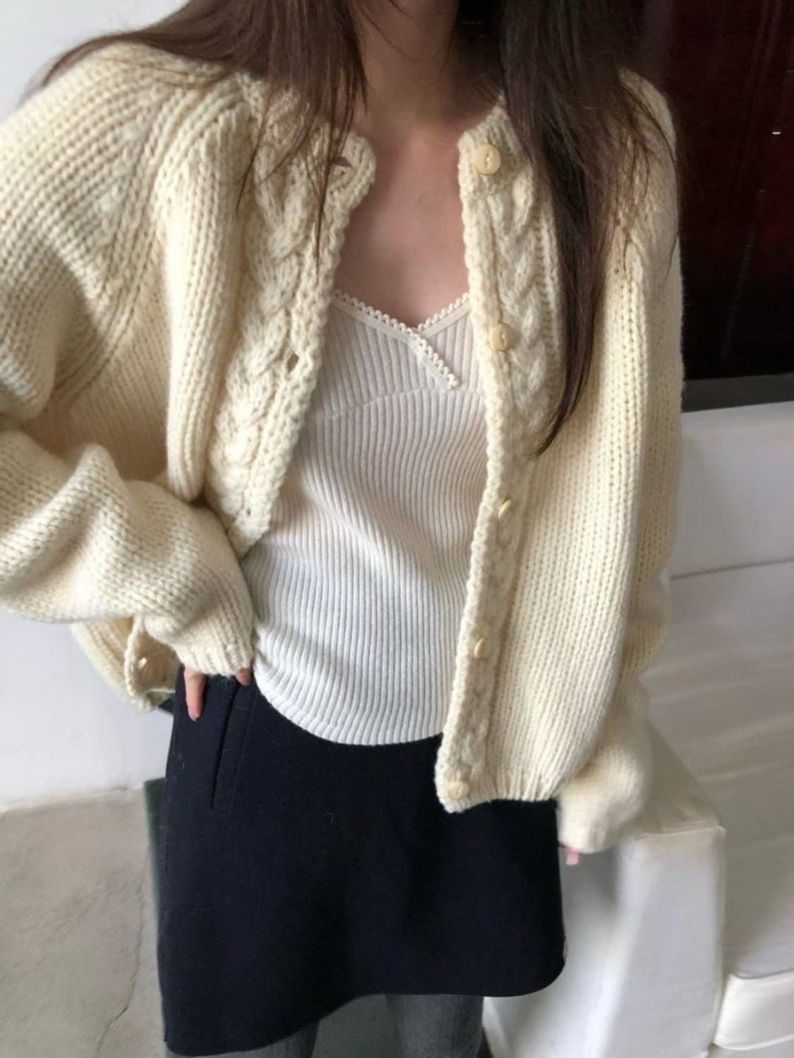 포멜로 뜨개 가디건 도매택 가디건 상품이미지1