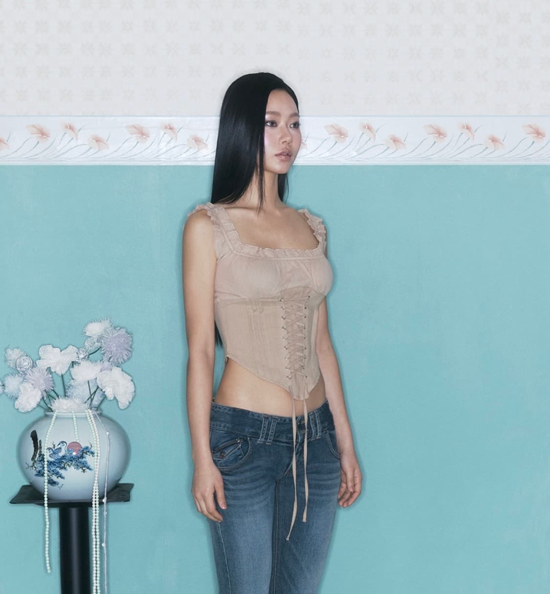 플리즈노팔로우 Della corset top 델라 코르셋탑 샌드베이지 상품이미지2