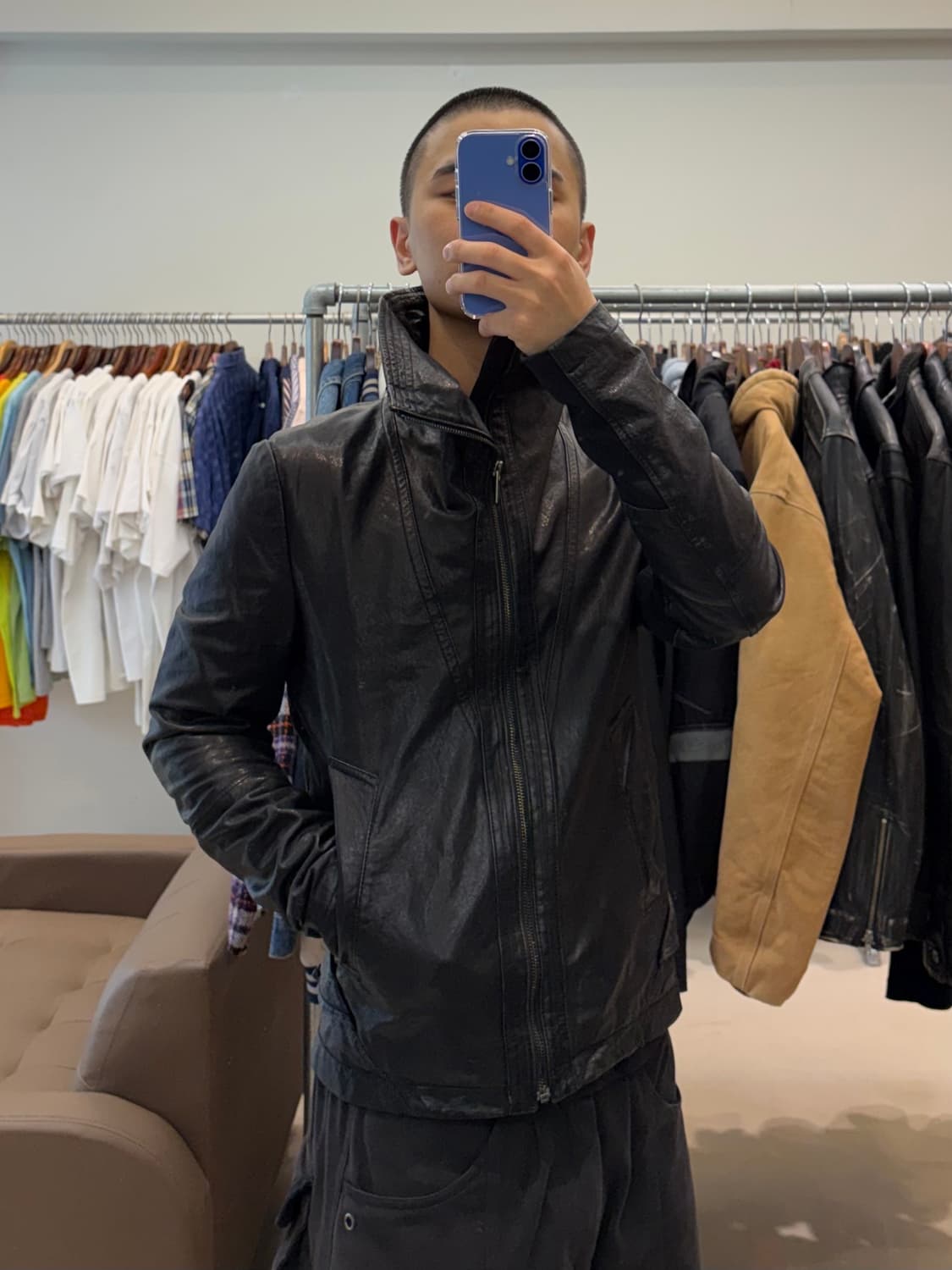 코데즈컴바인 하이넥 램스킨 레더 자켓 상품이미지7