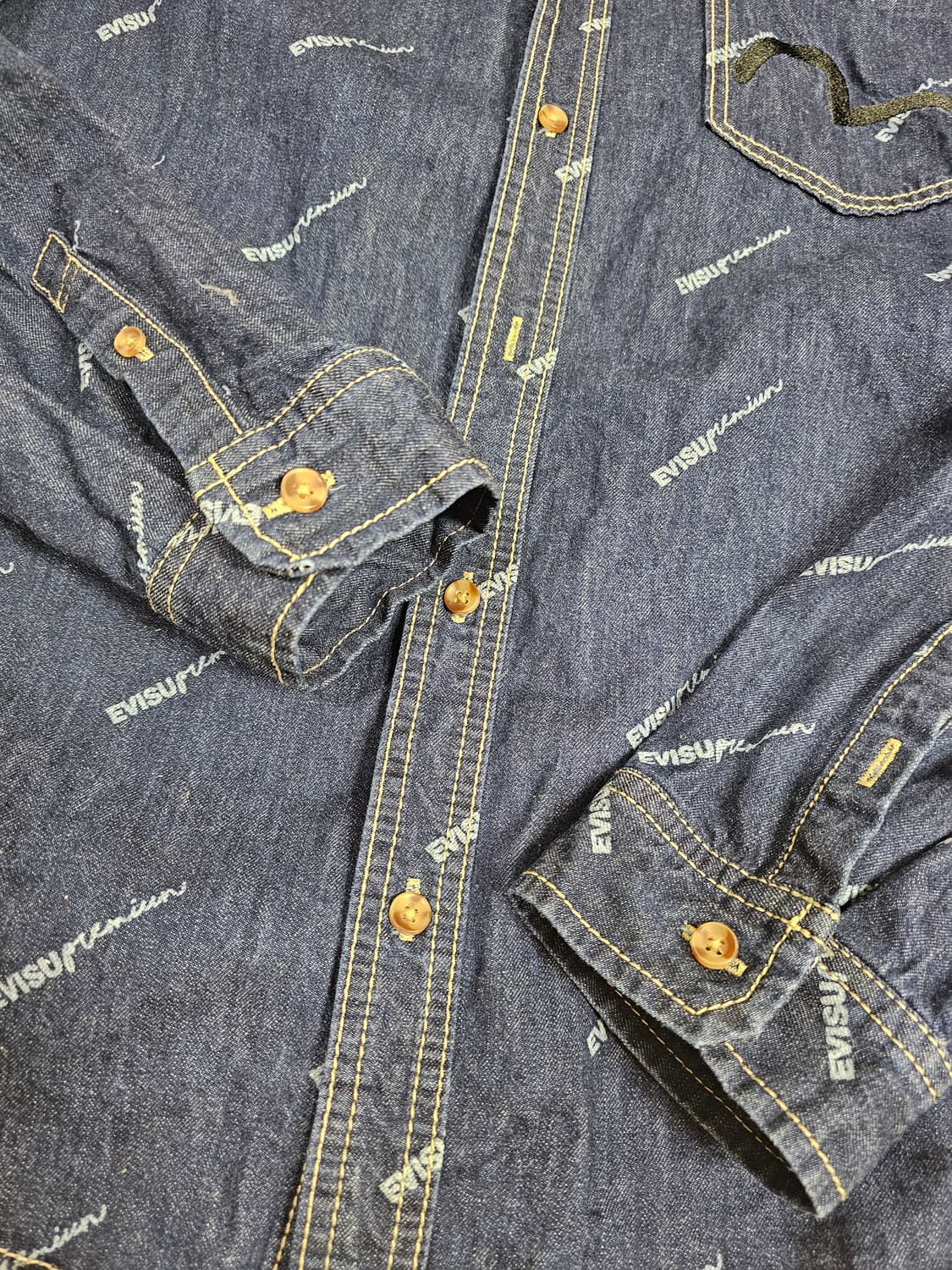 [105] 90s 올드스쿨 에비수 올-오버 패턴 데님 워크 셔츠 상품이미지4