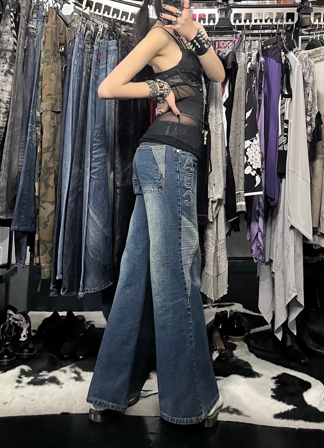 리우지준 ABC 자수 부츠컷 팬츠 상품이미지2