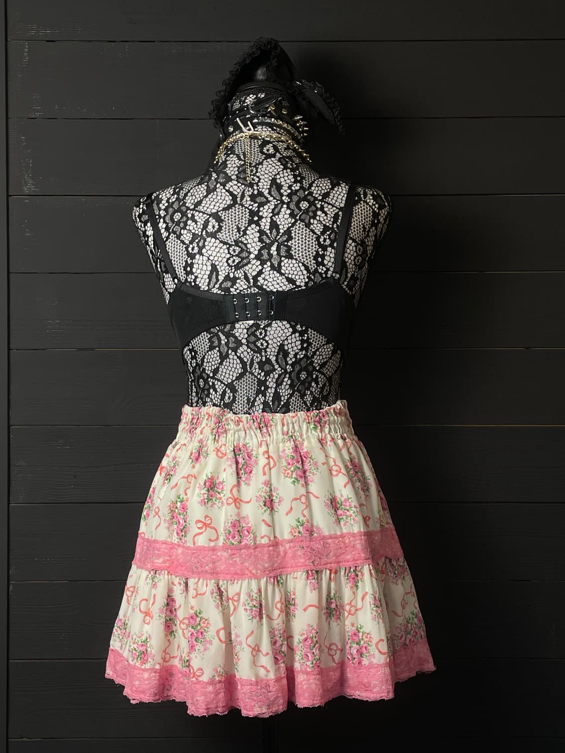 JPN 핑크 히메갸루 꽃무늬 플라워 패턴 핑크 레이스 스커트 치마 상품이미지3