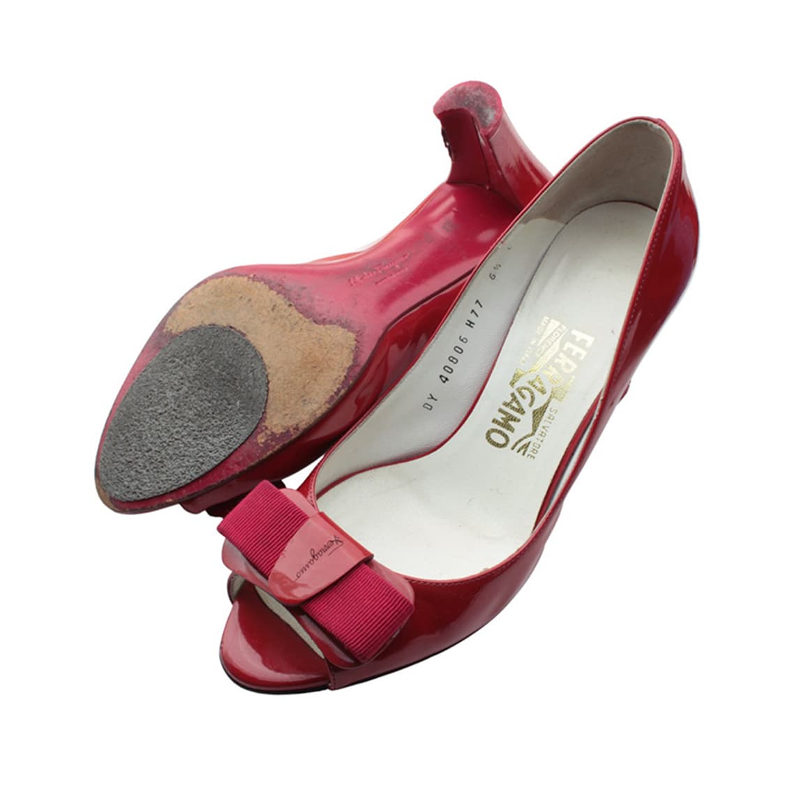 페라가모 바라 레드 페이던트 오픈토 펌프스 36 1/2 C 상품이미지3