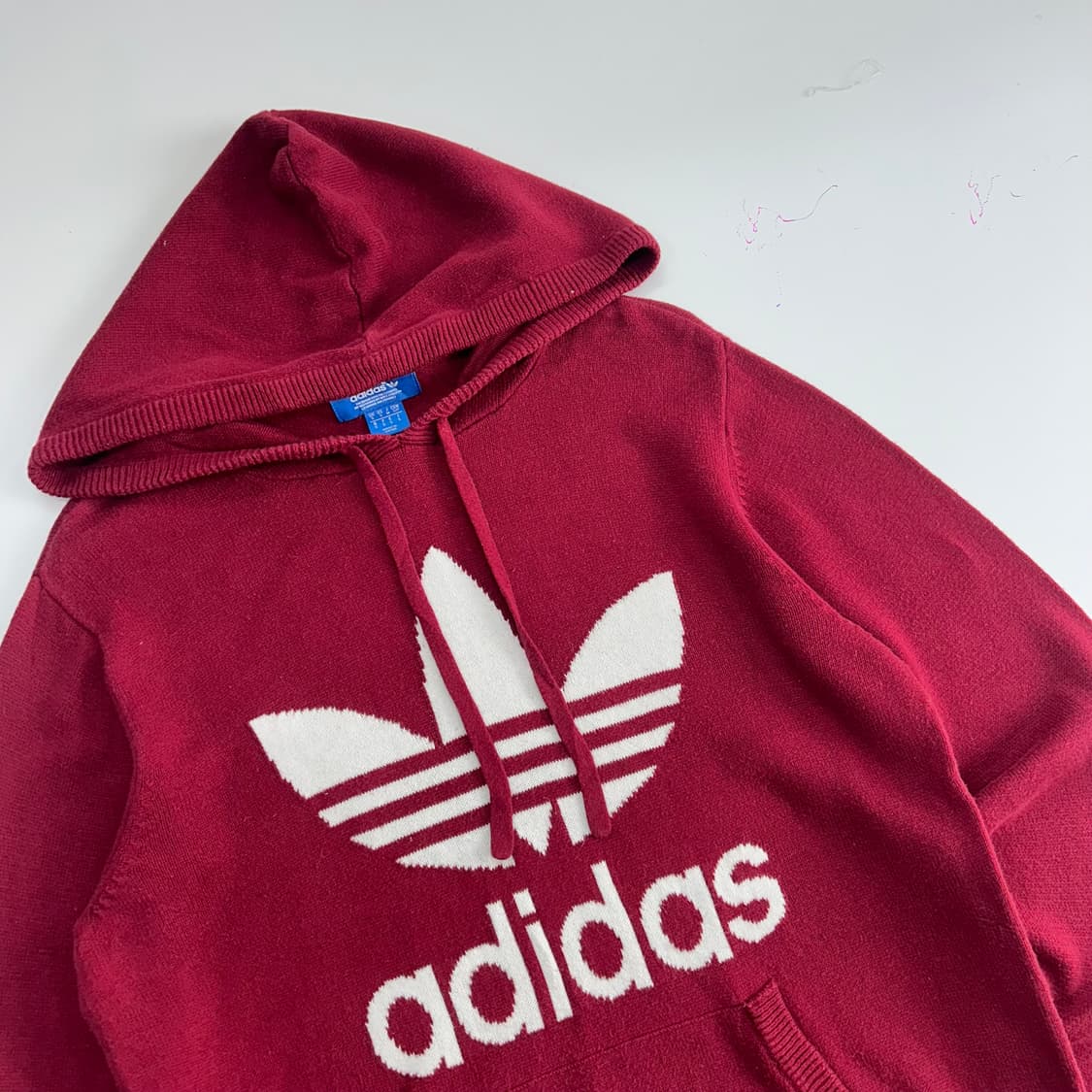 Adidas 아디다스 빅 파이어로고 버건디 니트 후드티 상품이미지4