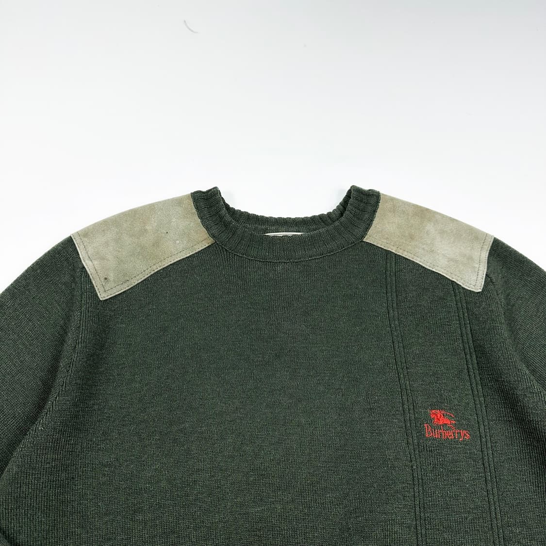 90s 버버리 엘보우 패치 코만도 니트 카키 L 상품이미지2