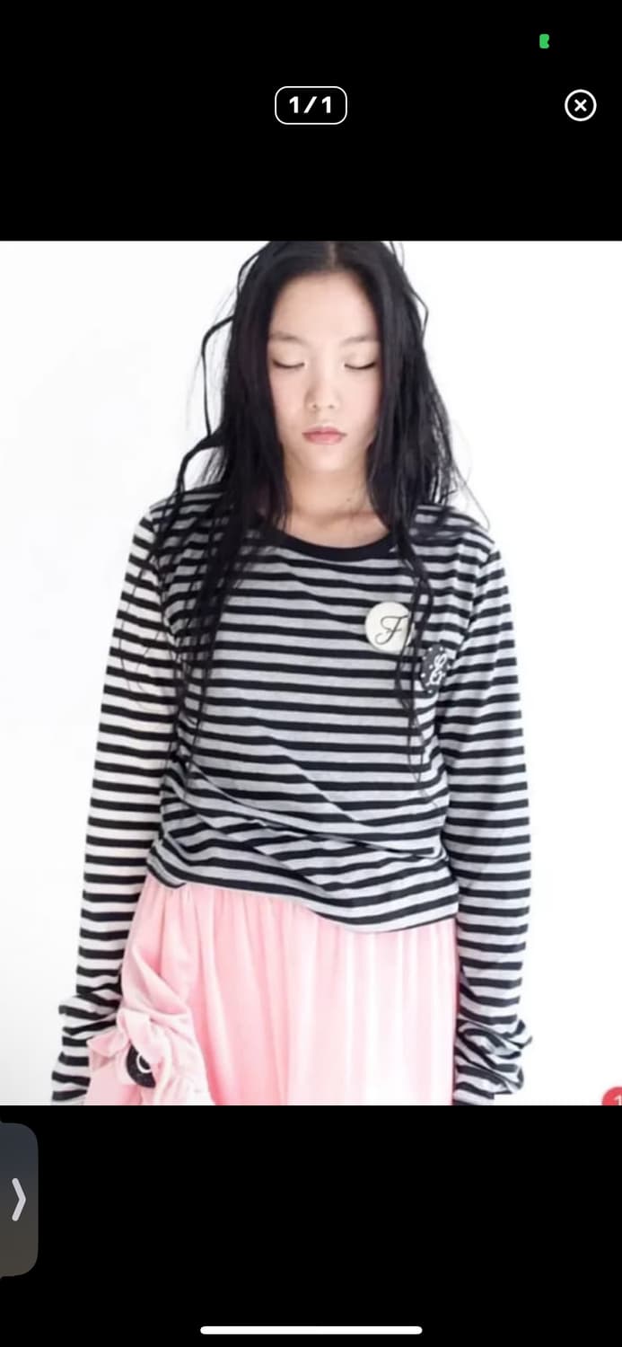 샵페어리 스트라이프 핀버튼 탑(black) 상품이미지1