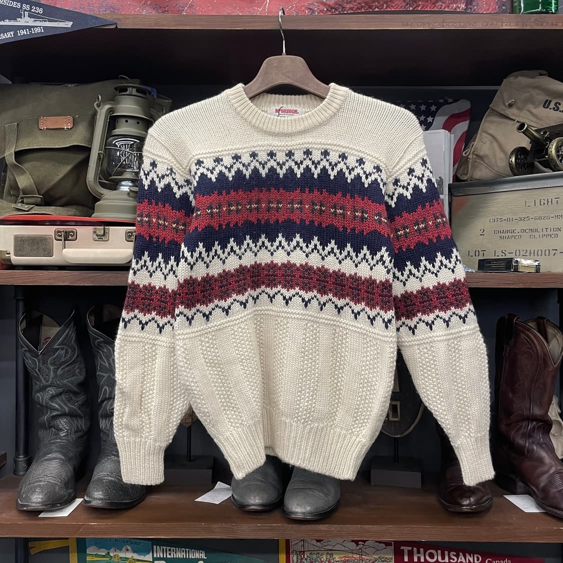 90s 맥그리거 패턴 케이블 라운드 넥 니트 스웨터 상품이미지1
