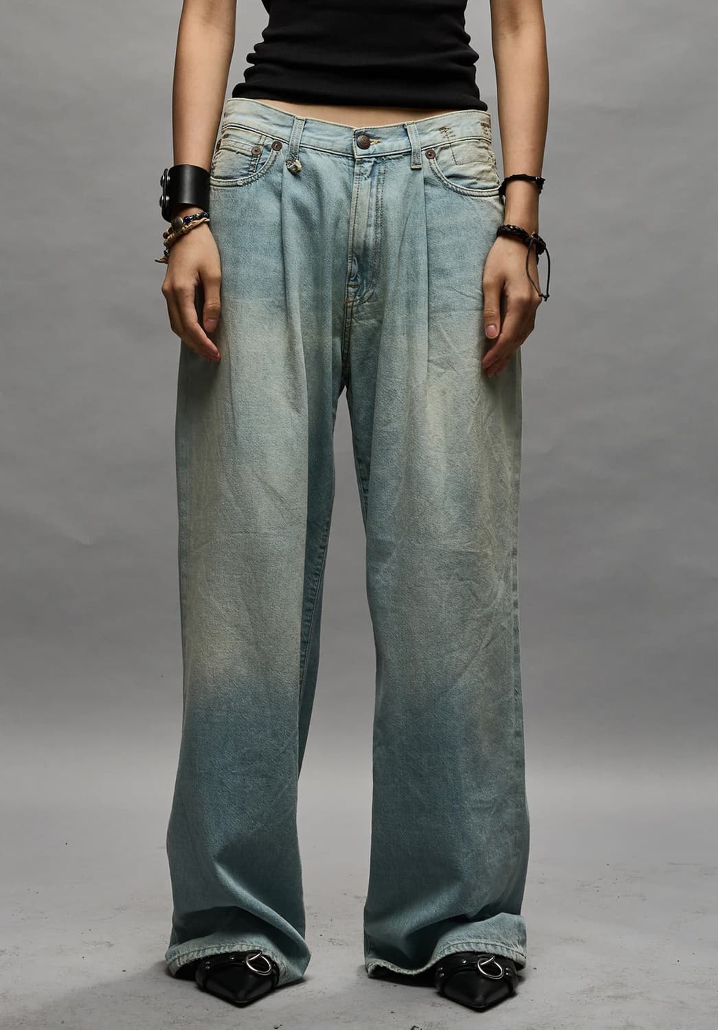 R13 알써틴 데이먼 와이드 레그 찢청진 28 상품이미지4