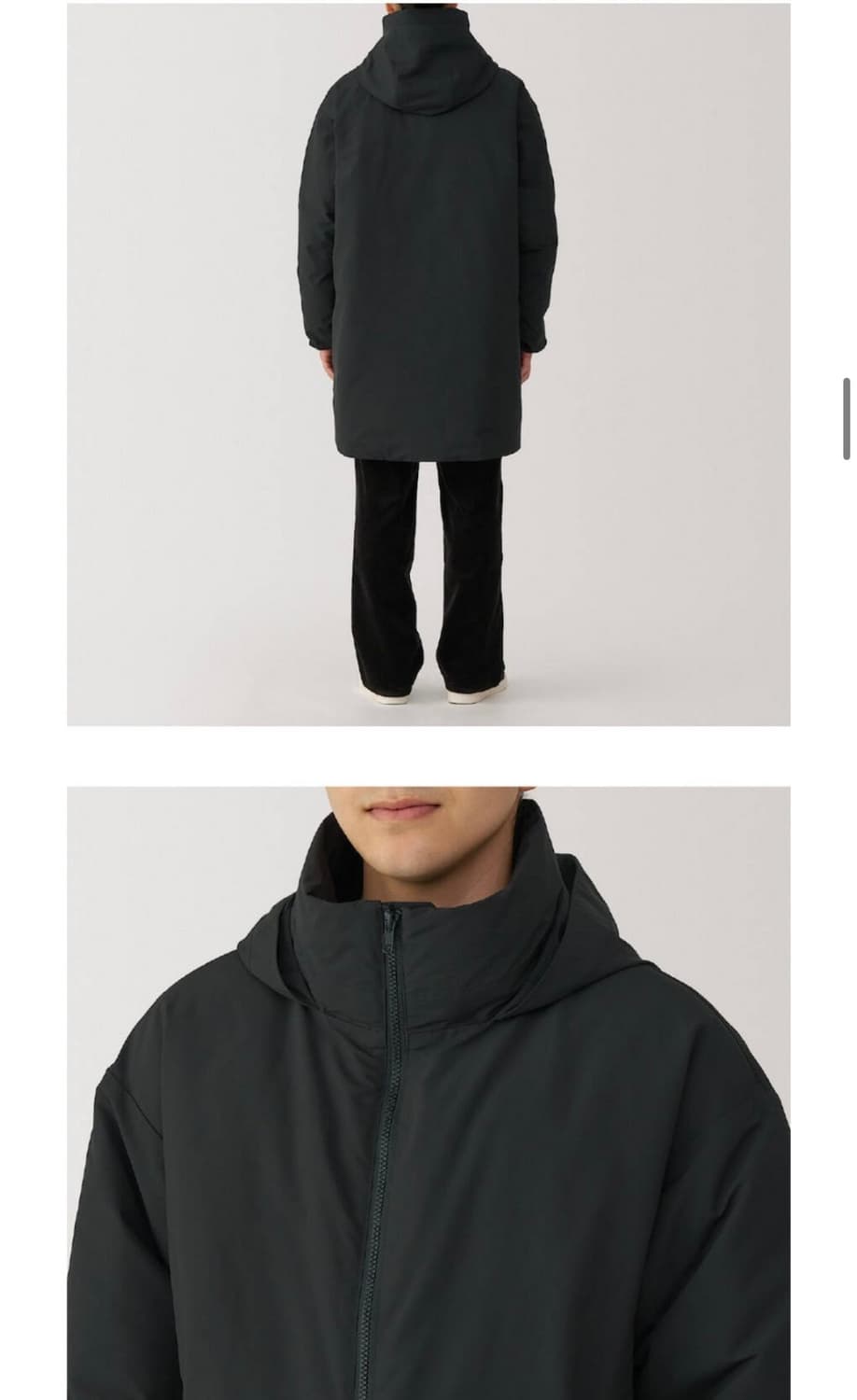 무인양품 무지 muji 발수 스탠드칼라 다운 코트 블랙 상품이미지5