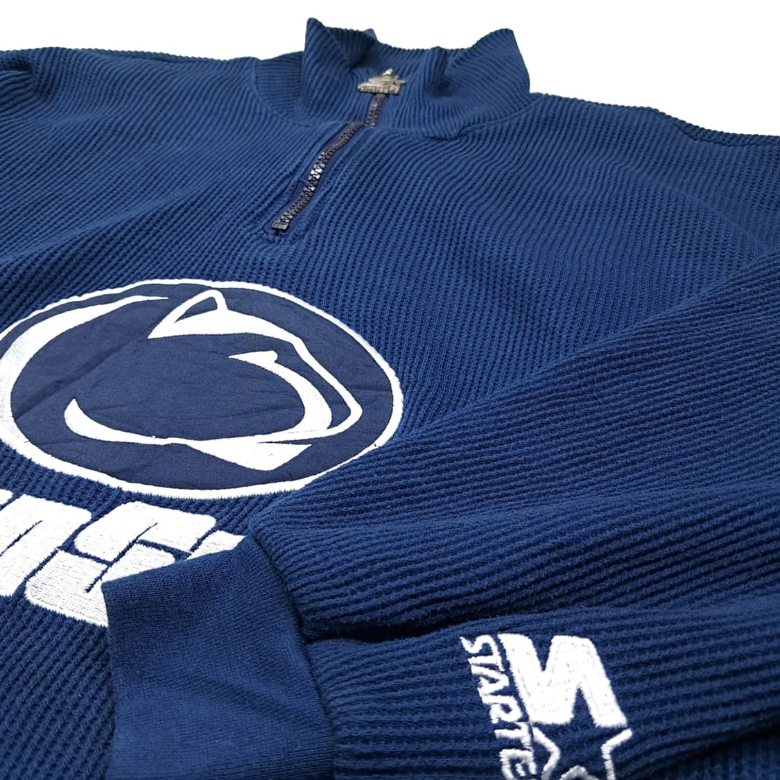 CL212 L 스타터 90s한국판 와플니트 펜스테이트 네이비 하프집업 상품이미지5