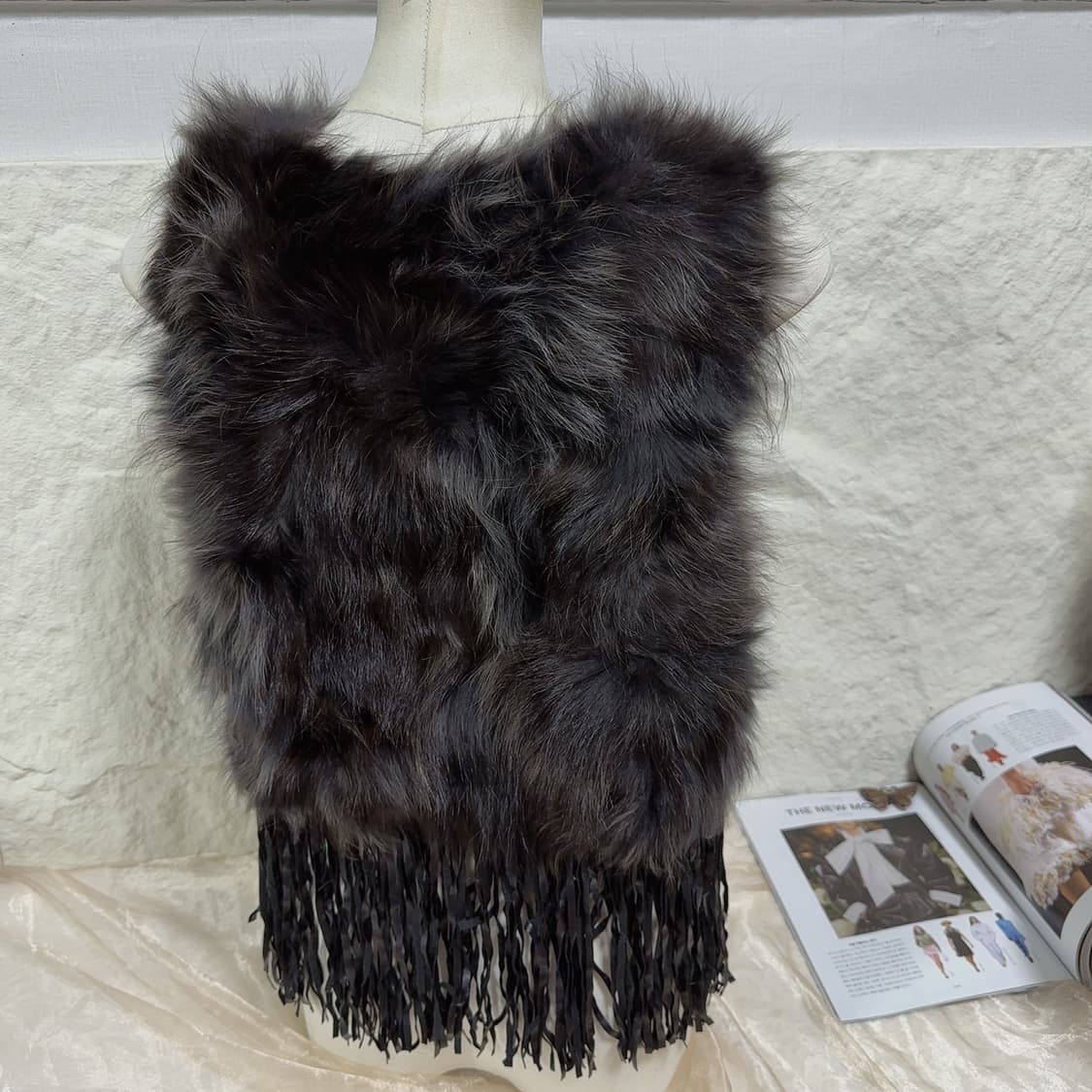 빈티지  라쿤퍼+스웨이드  태슬 조끼 베스트 상품이미지3