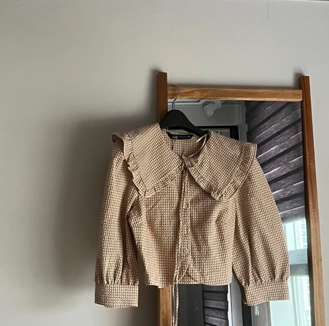 Zara texture check top 자라 깅엄체크 가니블라우스 상품이미지5