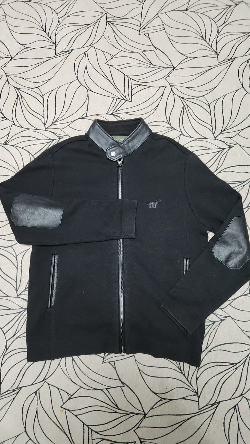 헨리코튼 남성 블랙 레더 니트 집업 100 상품이미지1