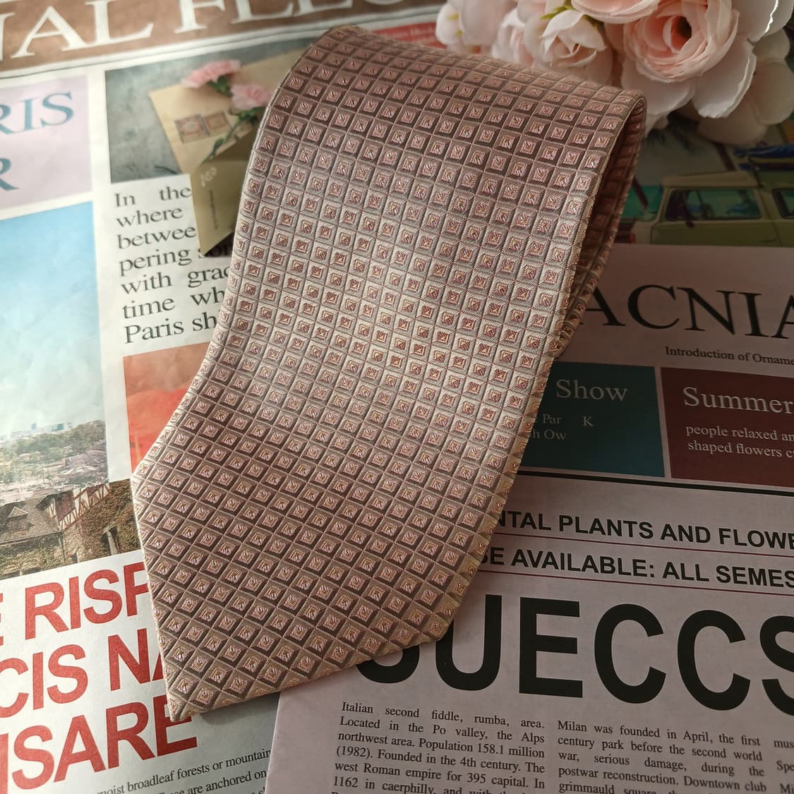 갤럭시 실크 연핑크 패턴 넥타이 9.3cm 새제품 A19657
 상품이미지6