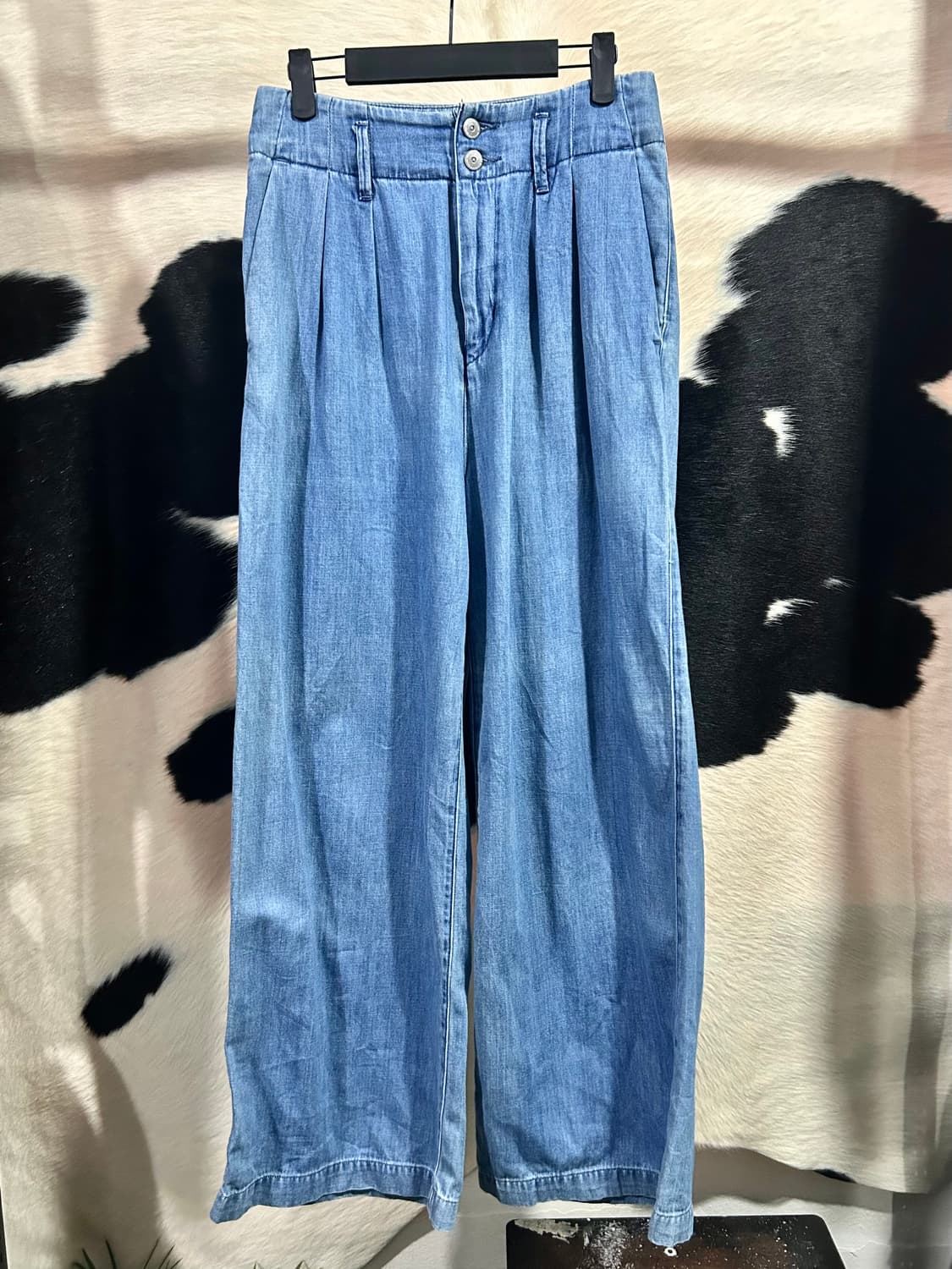 빈티지 투버튼 핀턱 와이드 데님 팬츠 상품이미지5