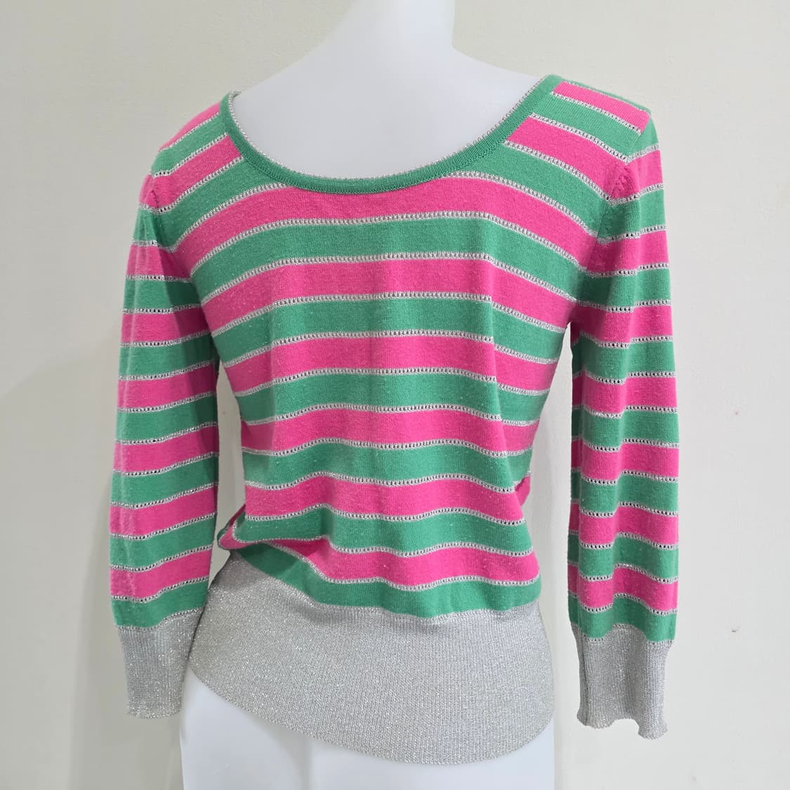 빈티지) 보세 Max.Co 핑크 그린 컬러풀 스트라이프 글리터 니트 상품이미지3