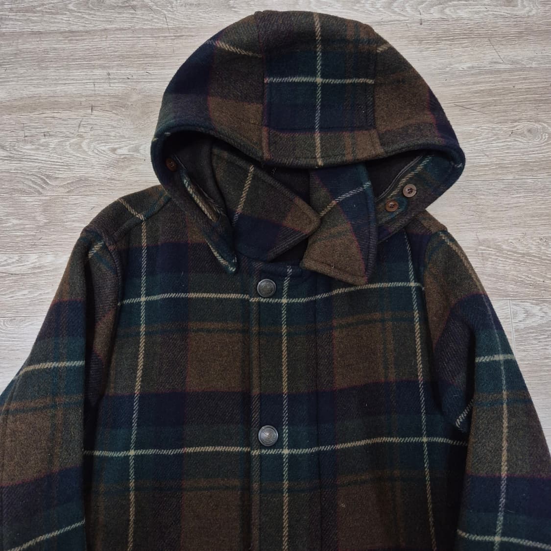 올젠 남성 클래식 체크 울 후드 코트 M(95) 상품이미지2
