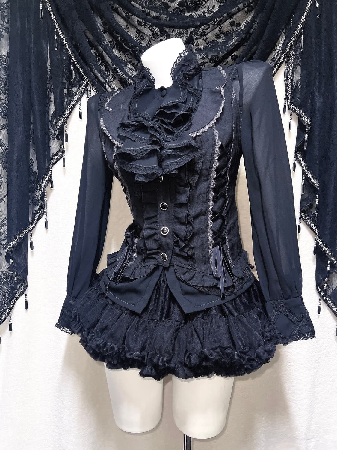 로맨틱고딕 고스로리 펑크 프릴레이스 블라우스 공겜 핀터 갸루 미사 세라깔 상품이미지5