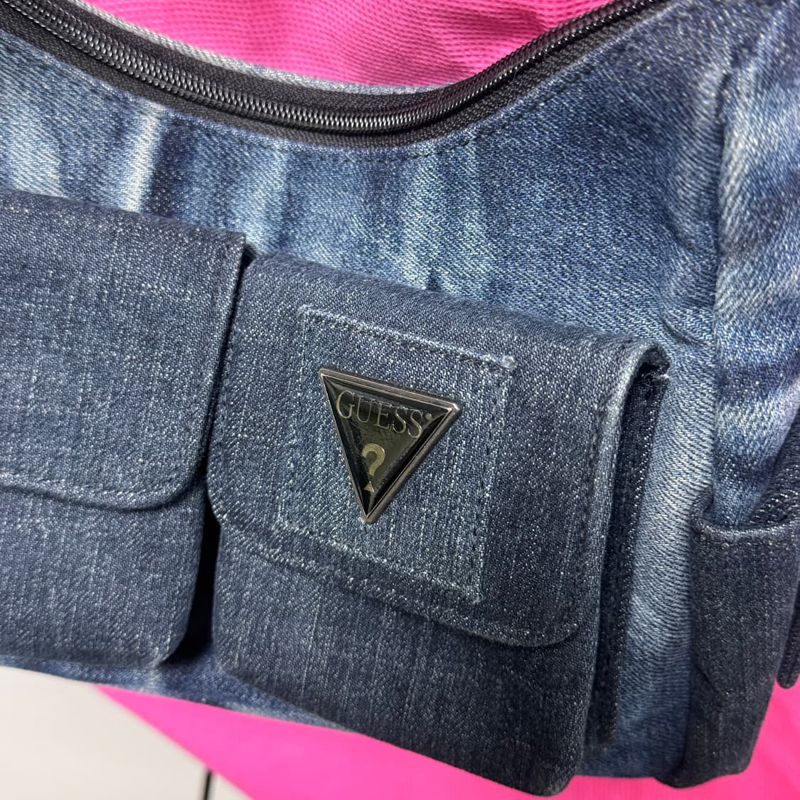 켈리즈 게스 크로플 GUESS 데님 체인 숄더백 업사이클링 상품이미지1