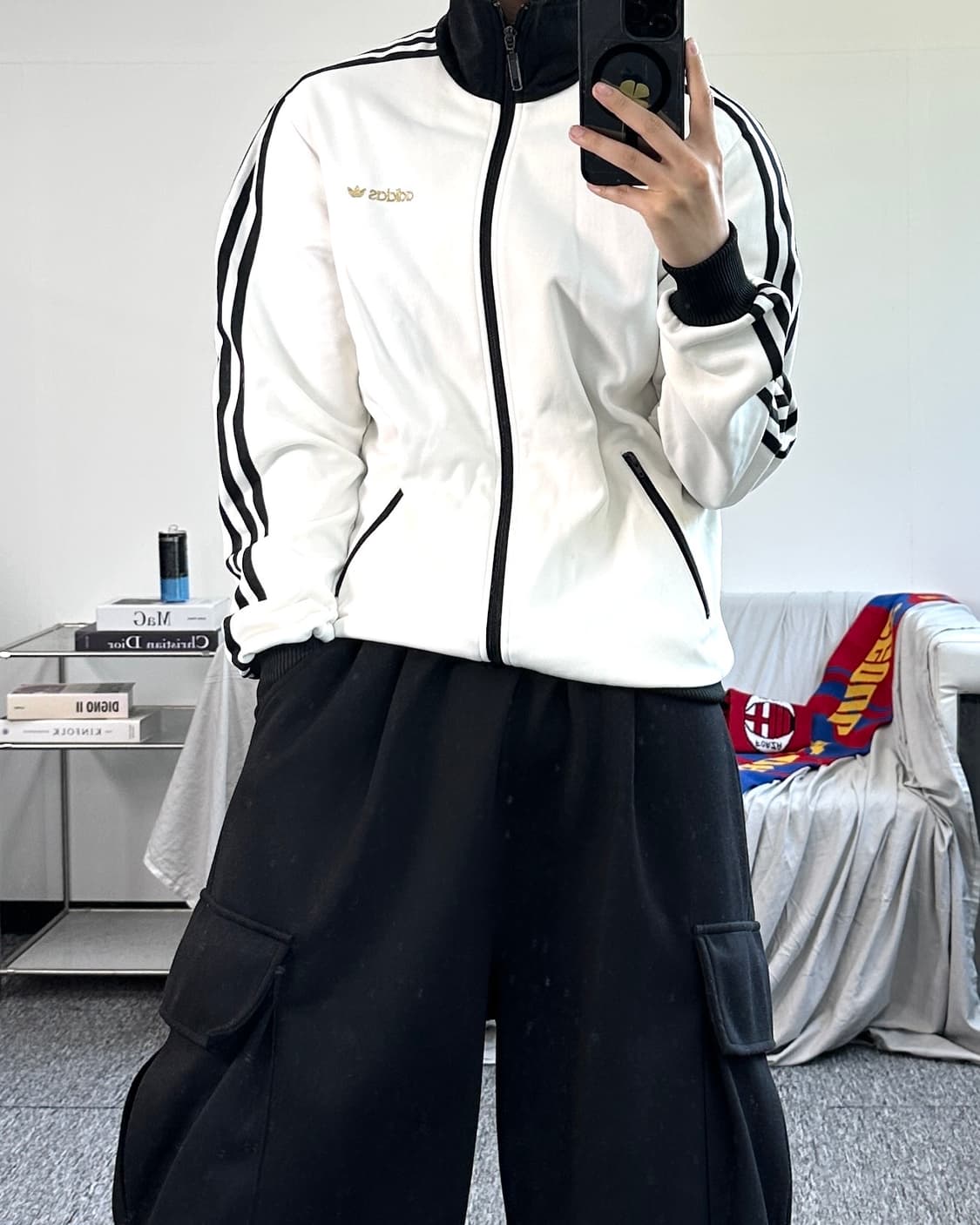 아디다스 00s 블랙 화이트 베켄바우어 트랙탑 져지 M 상품이미지3