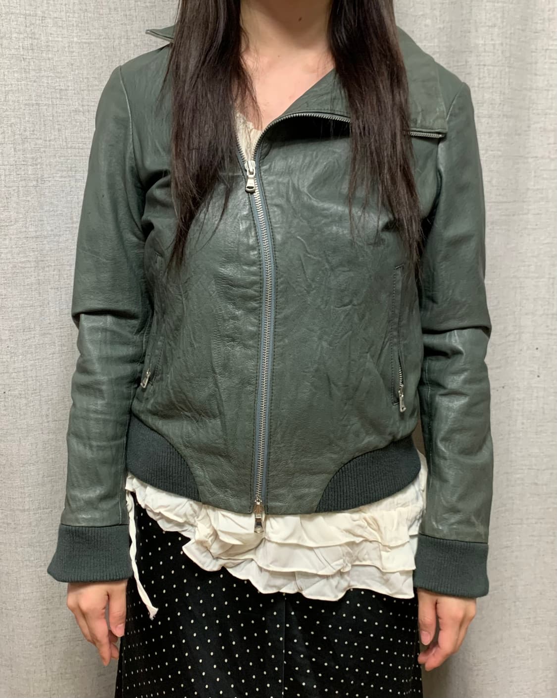 Japanese Vintage 사선 레더 크롭 자켓 상품이미지7