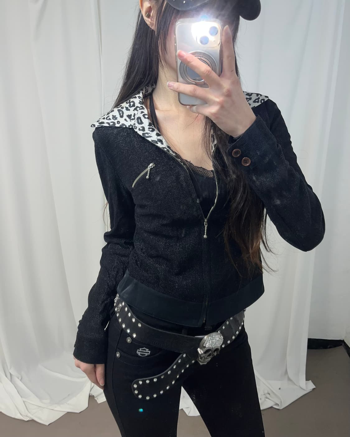 레오파드 카라 글리터 집업 상품이미지3