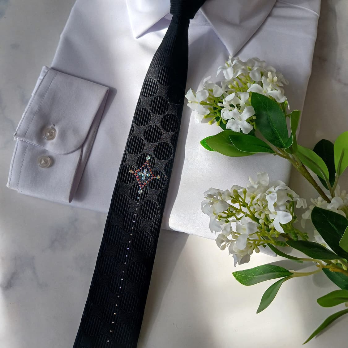 밀라숀 실크 블랙 큐빅 장식 넥타이 6.7cm A+등급 A19864 상품이미지7