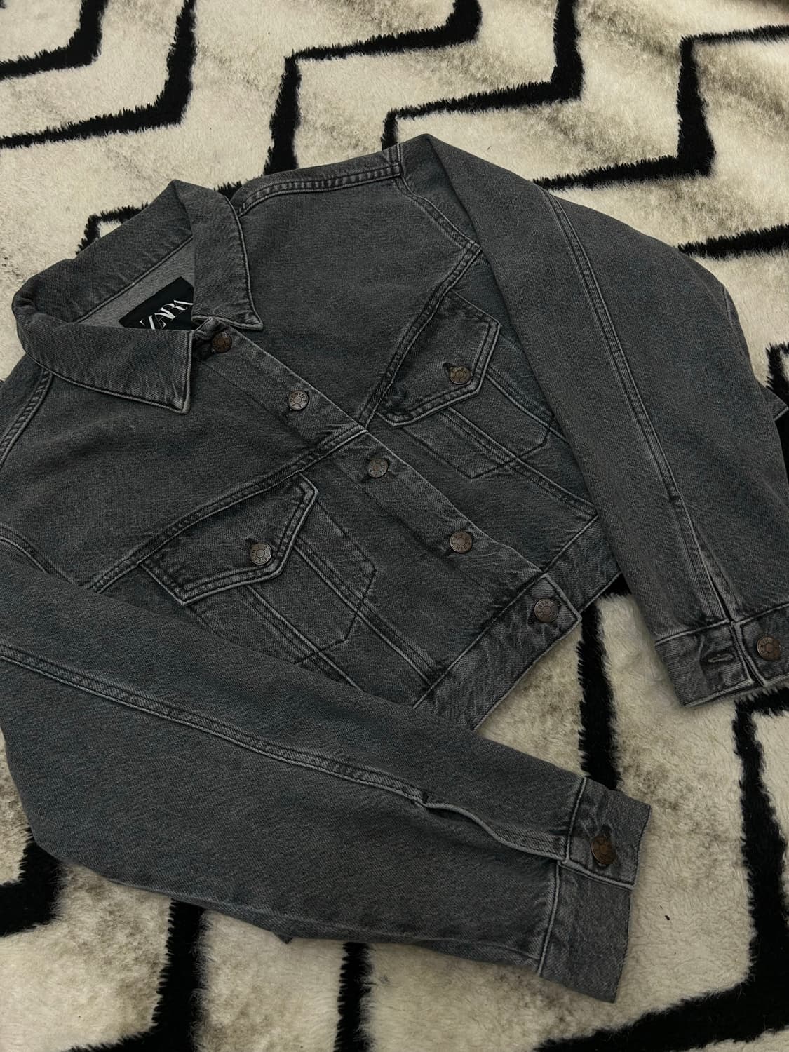 [XL]ZARA 크롭 워시드 데님 자켓/그레이 상품이미지1