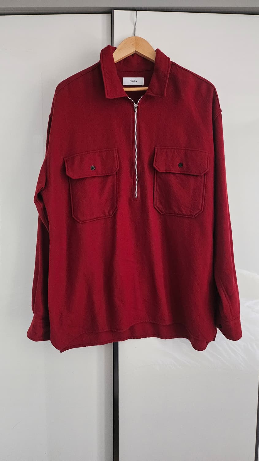 비이커 수입 정품 - 마카(marka) 울 하프 집업 셔츠 (버건디) 상품이미지1