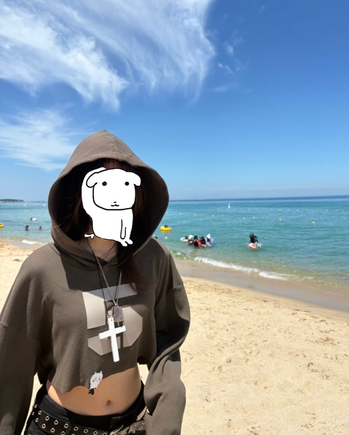 오도어 와플후드 카키 크롭후드 상품이미지2