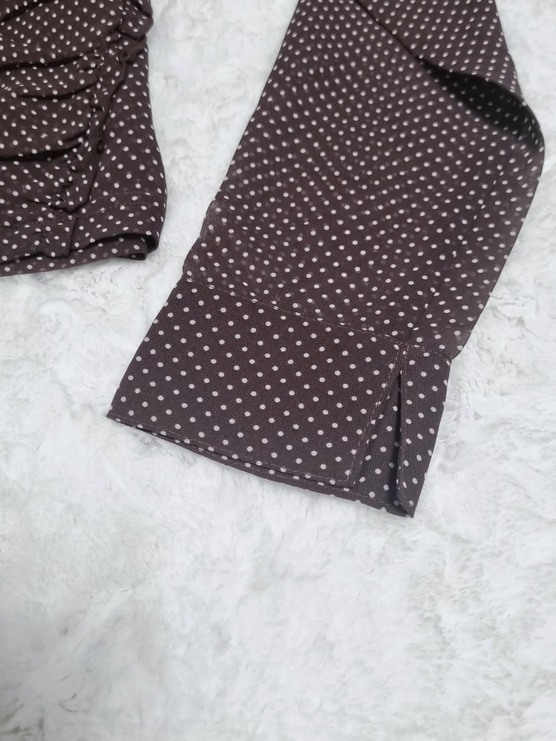 일본 빈티지 도트 블라우스 브라운 셔츠 긴팔 상품이미지5