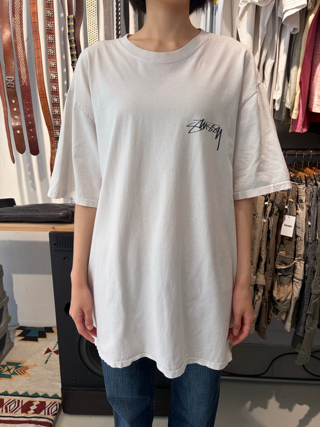 Stussy 미니 로고 오버핏 반팔 티셔츠 L 상품이미지1