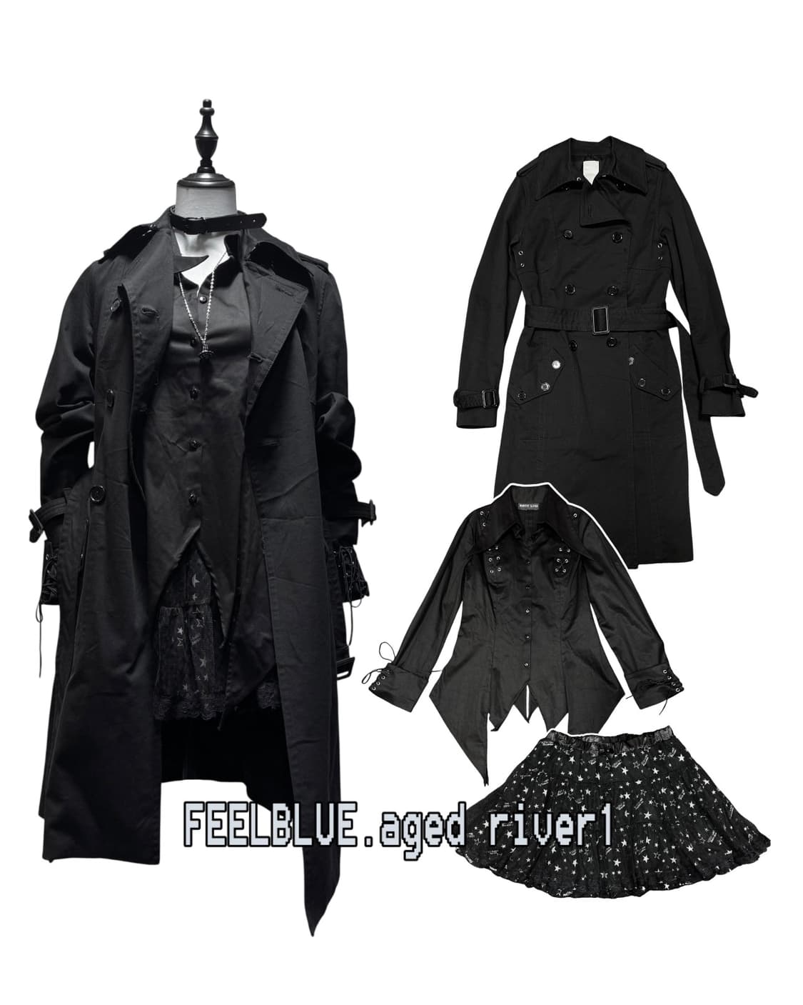 Lace-Up Shirt & Star Skirt Trench Set 상품이미지1
