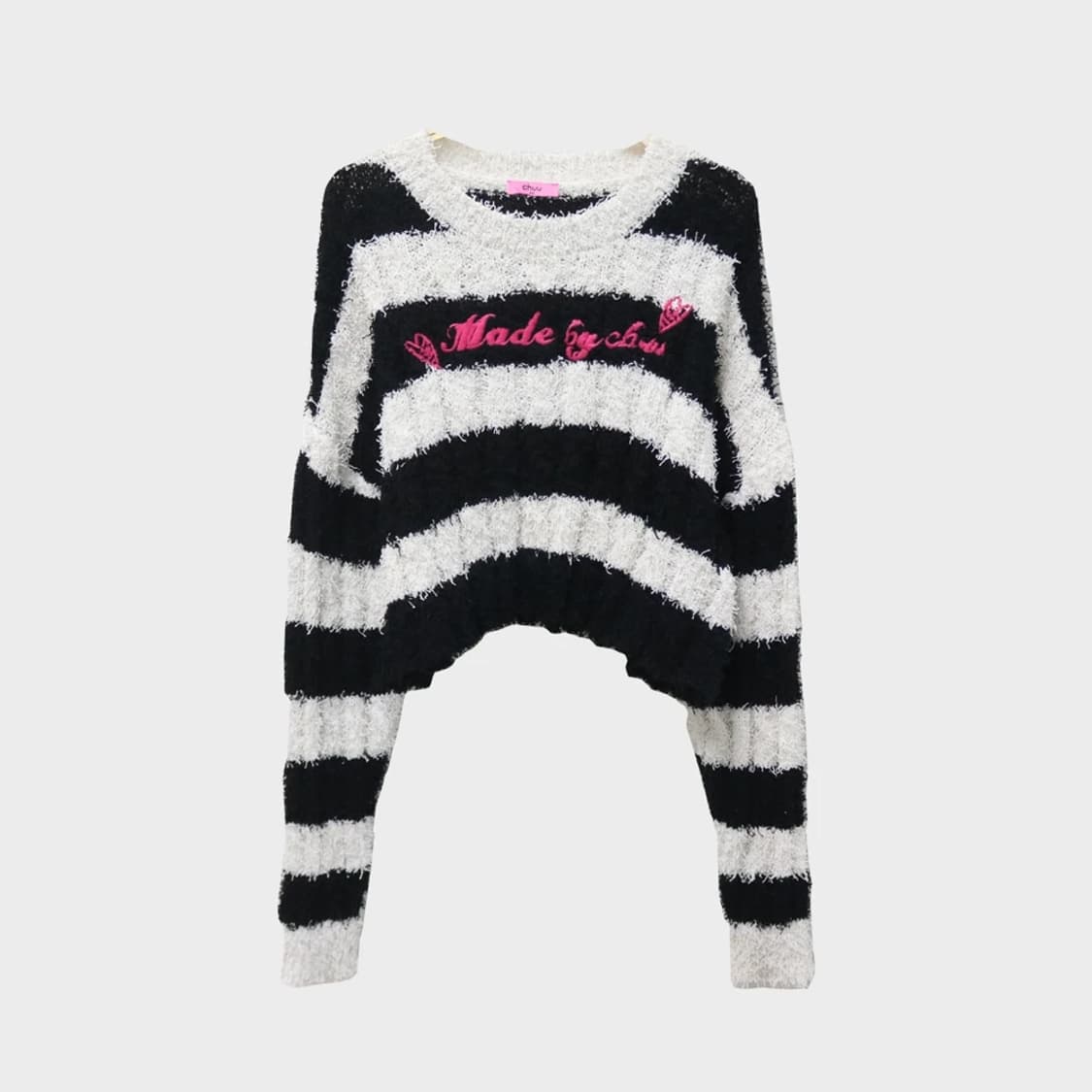 CHUU 부클 스트라이프 크롭니트 64610 상품이미지1