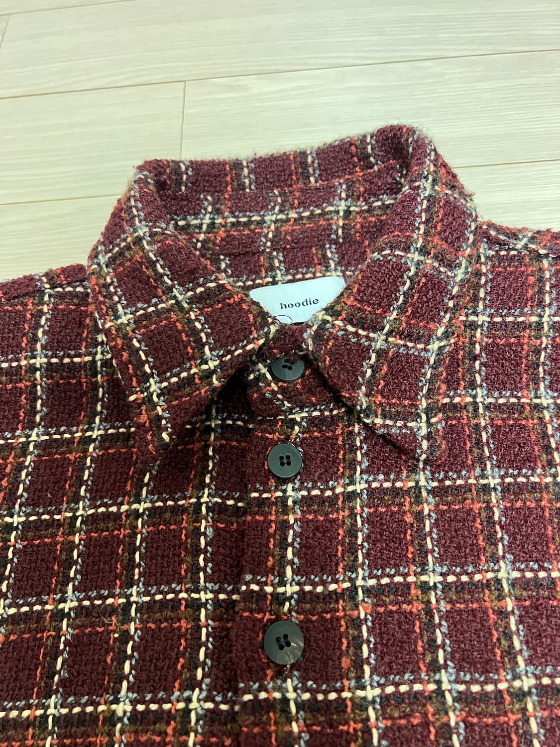 hoodie 버건디 체크 트위드 오버핏 셔츠 / 겨울 셔츠 아우터  상품이미지9
