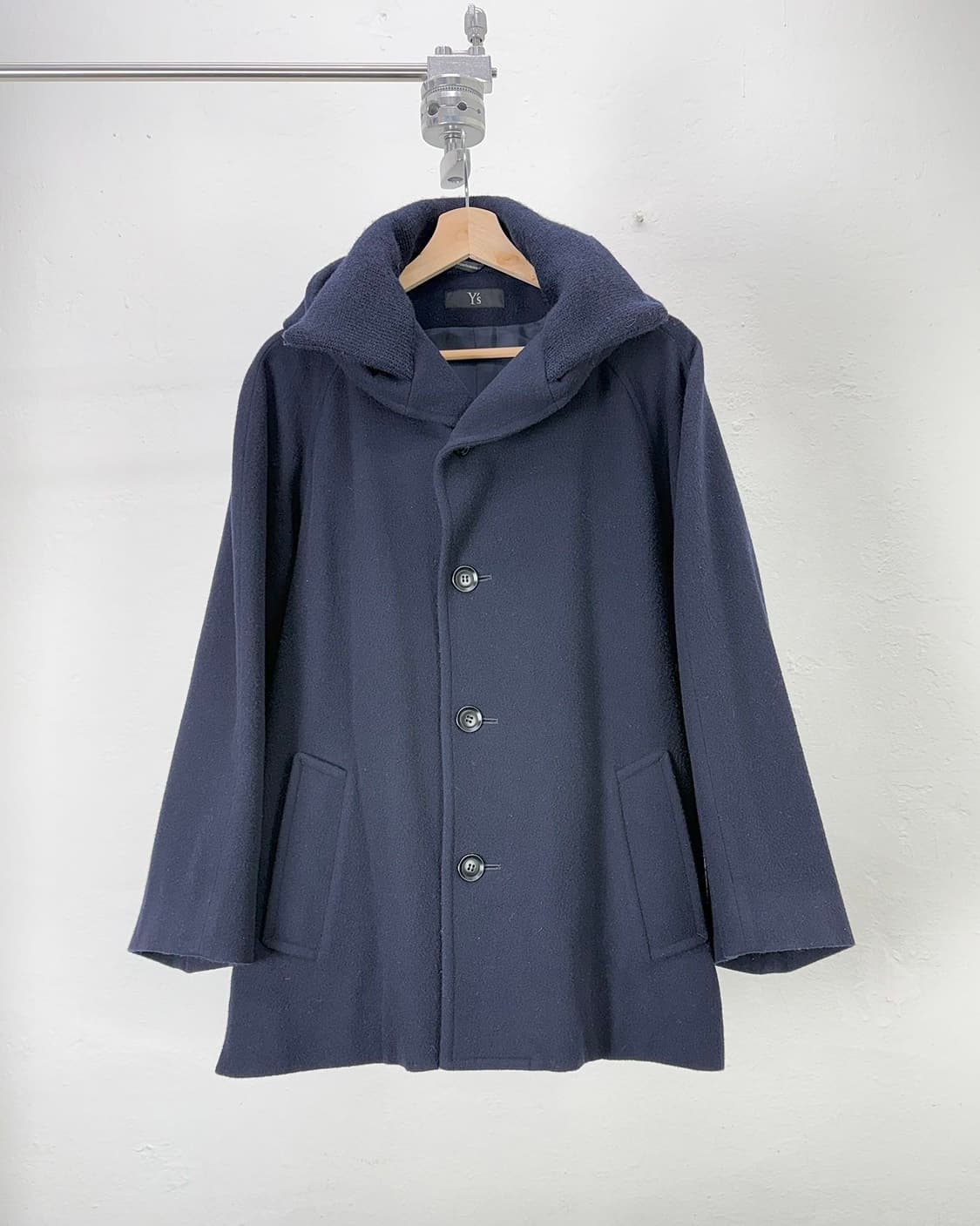 요지야마모토 와이즈 네이비 케이프 더블 페이스 후디 울 자켓 상품이미지1