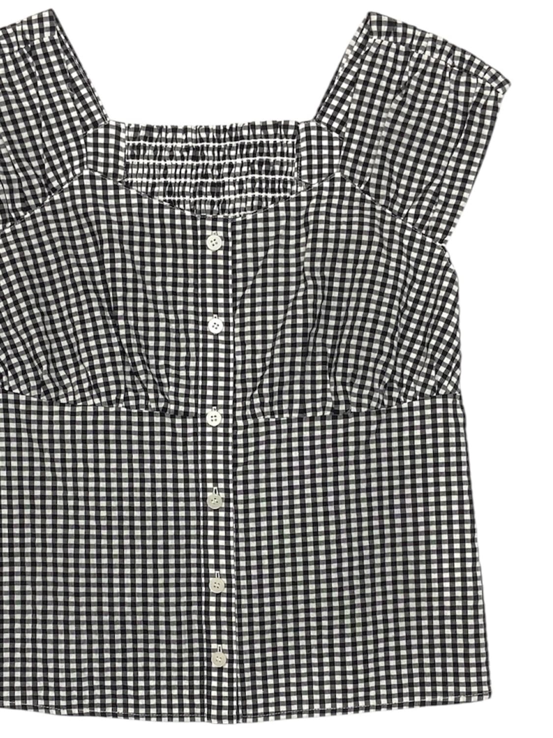 Beams Gingham Check Sleeve Blouse 상품이미지4