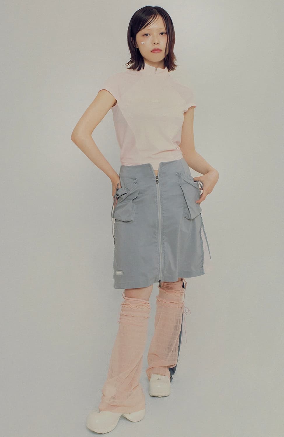 허그유어스킨 카고 미디 스커트 그레이 상품이미지2